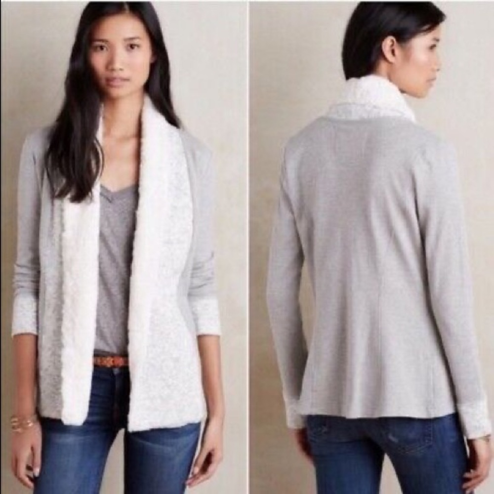Anthropologie faux fur lined cardigan/sweater